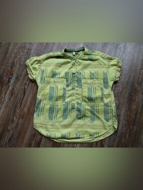 Anthropologie Pilcro Womens Everyday Top Lime Green Plaid Boho Popover Blouse M